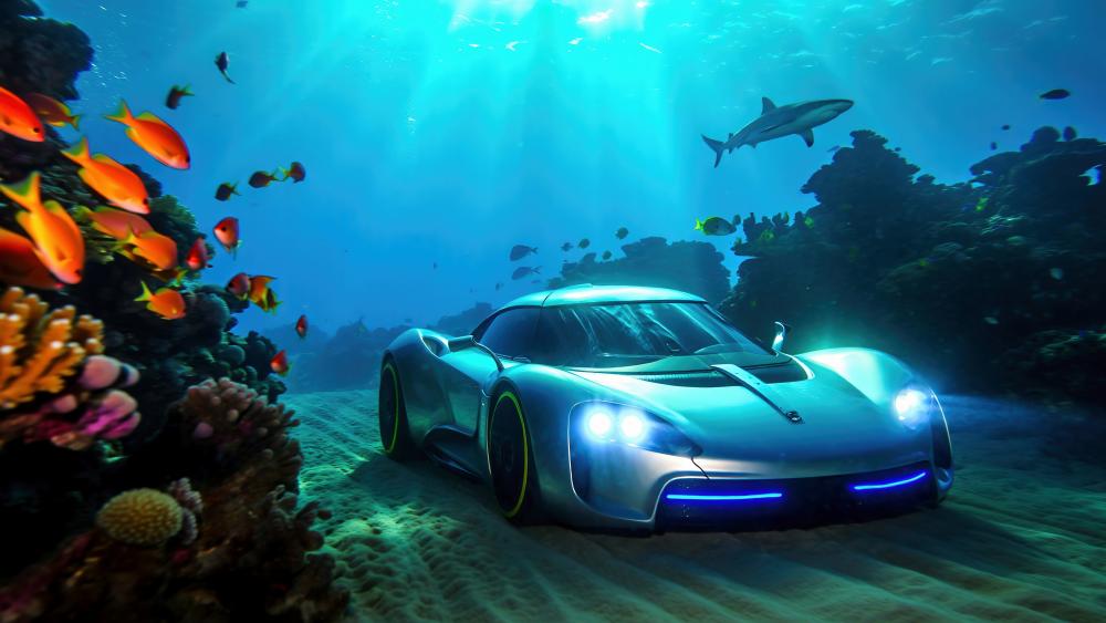Underwater Supercar Adventure in Coral Paradise wallpaper