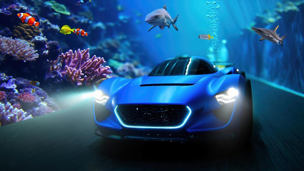Supercar Odyssey Through Underwater Worlds wallpaper