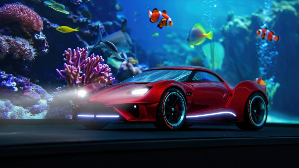 Supercar Beneath the Waves AI Art Fantasy wallpaper