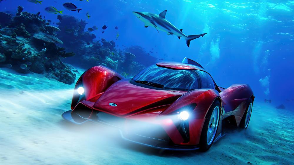 Underwater Supercar Adventure in a Coral Reef wallpaper