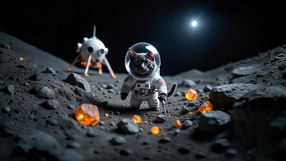 Astronaut Cat's Moon Adventure in 8K Glory! wallpaper