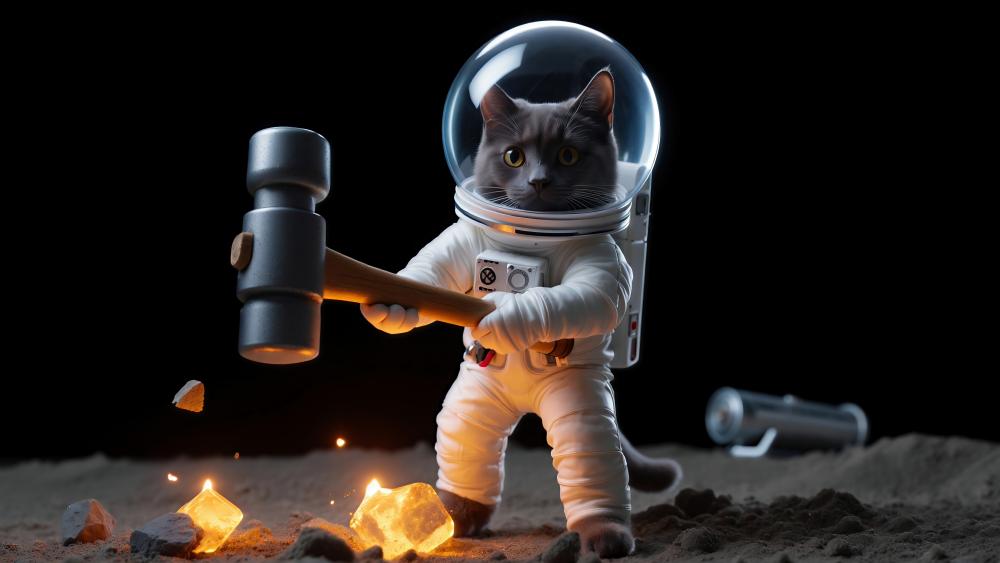 Astronaut Cat's Cosmic Mining Adventure wallpaper