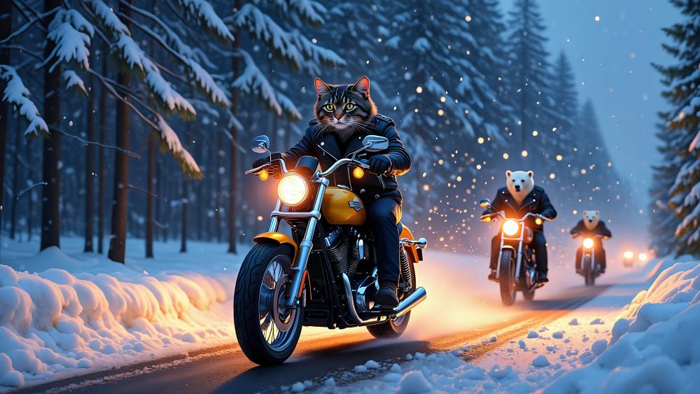 Snowy Cat Ride wallpaper