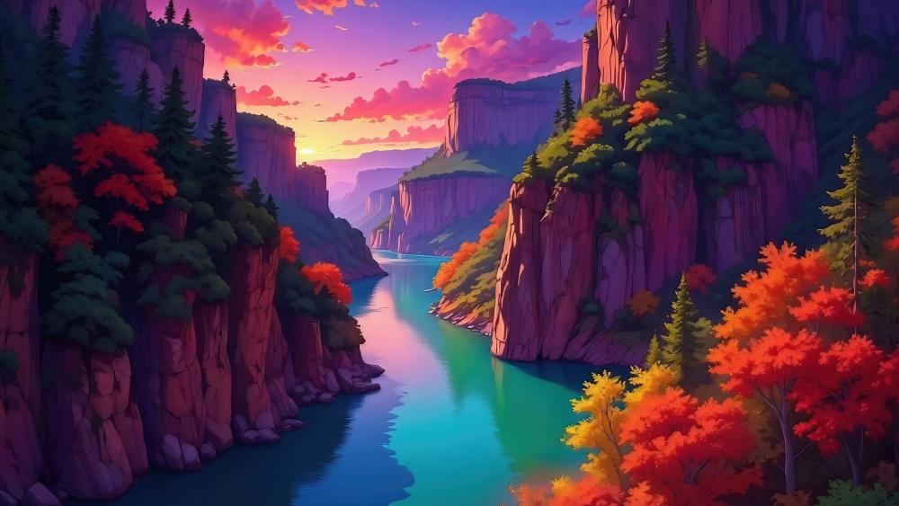 Colorful Valley Dreamscape in Vivid Anime Style wallpaper