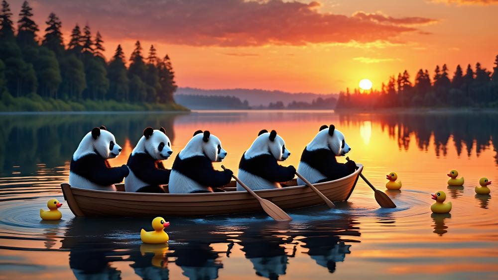Five Pandas In A Boat wallpaper