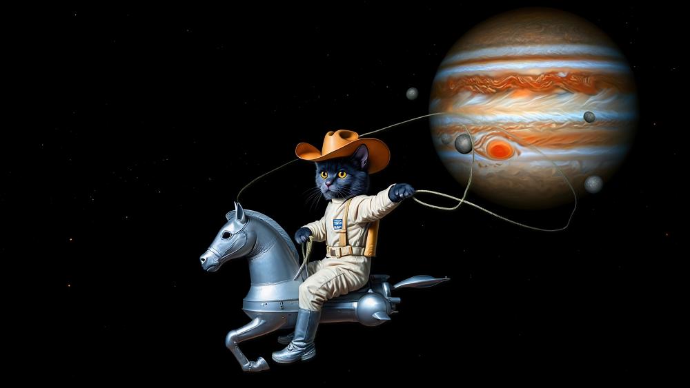 Space Cowboy Cat Rides Across the Cosmos wallpaper