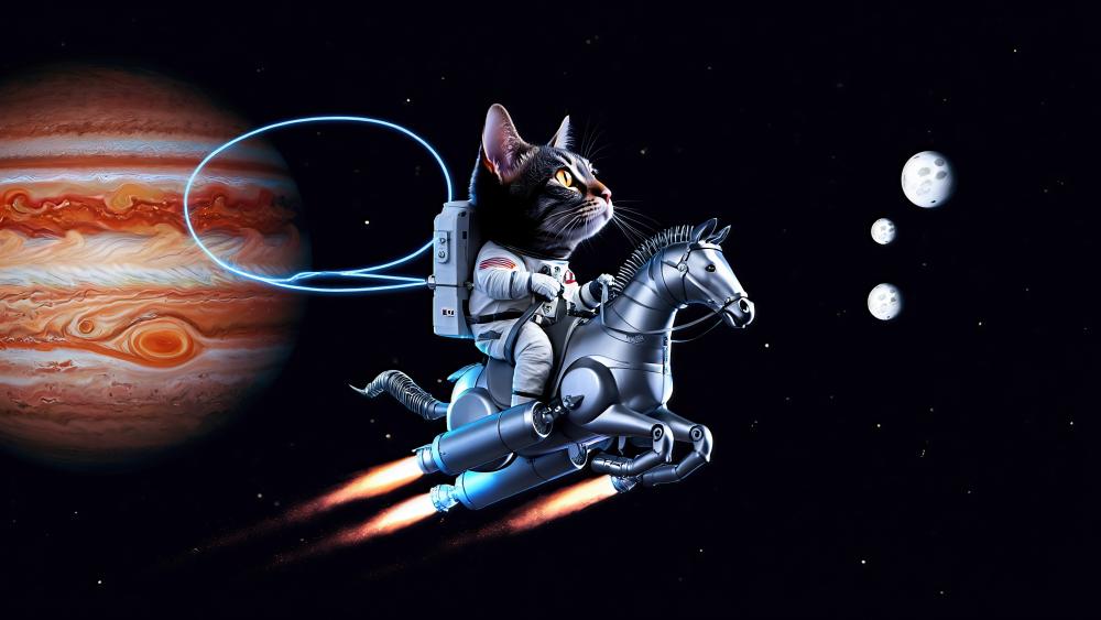 Space Cowboy Cat's Adventure in the Galaxy wallpaper