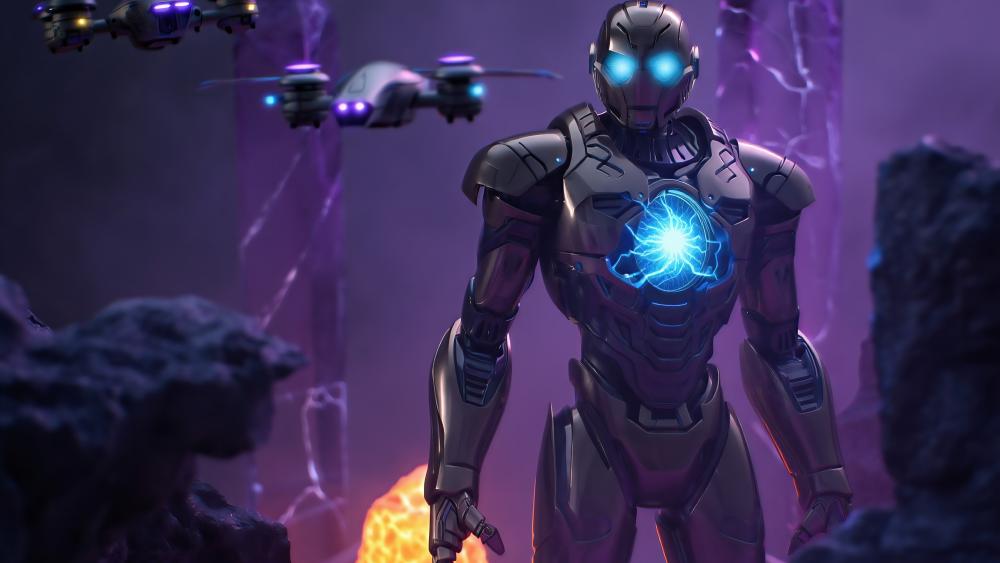Mecha Guardian in a Futuristic Realm wallpaper
