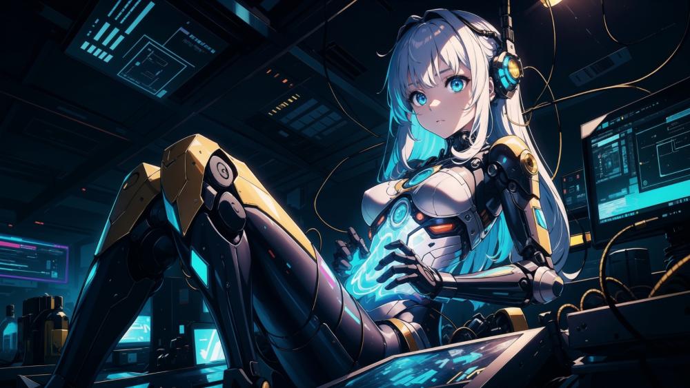 Cyberpunk Cyborg in a Neon Future wallpaper