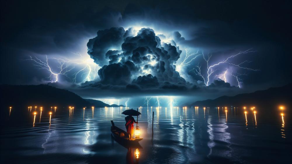 Stormy Dusk Symphony Over The Sea wallpaper