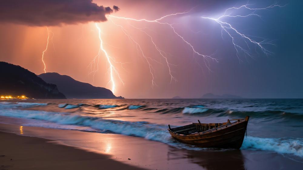 Thunder Roars Over Evening Sea wallpaper