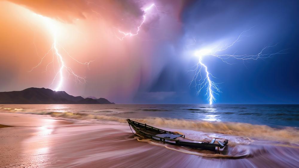 Electrifying Night Storm Over the Sea wallpaper