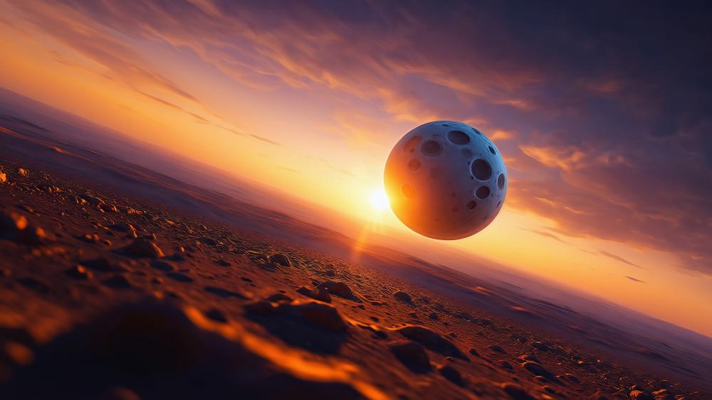 Mystical Celestial Sphere Over Alien Landscape wallpaper