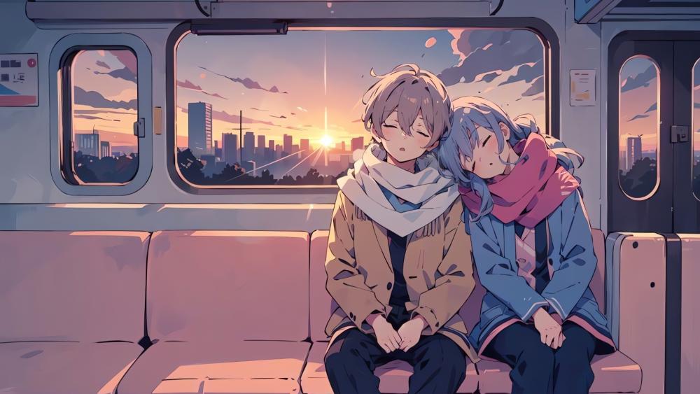 Sunset Serenity on a Train Journey wallpaper