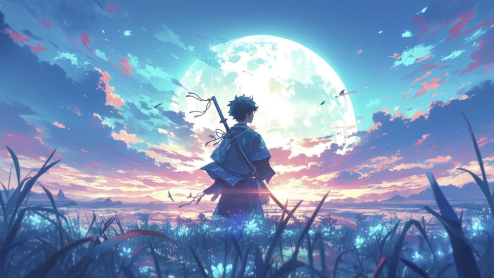 Supermoon Samurai Serenity wallpaper