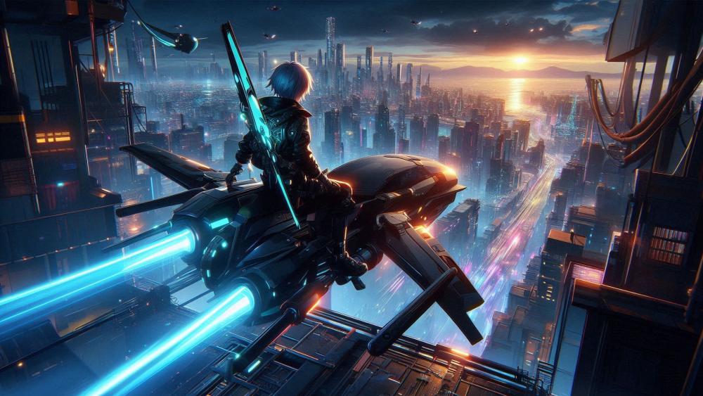 Cool Anime Boy Riding an Aircraft wallpaper