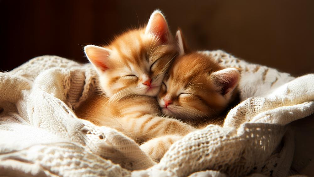 Cuddled up kittens  wallpaper