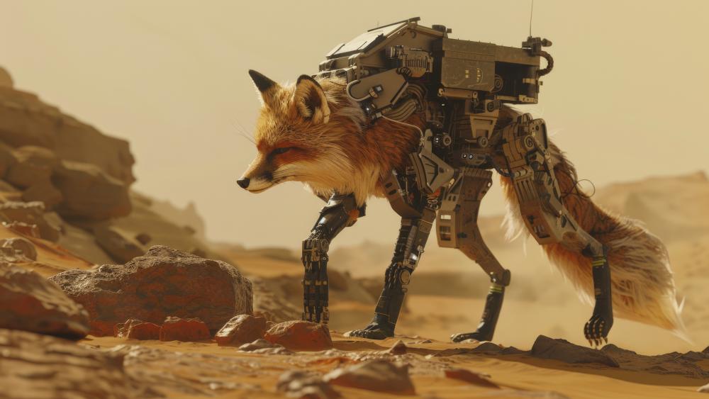 Half Fox Half Robot Fusion in Cyberpunk World wallpaper
