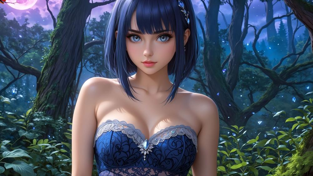 Enigmatic Beauty in a Mystical Forest wallpaper