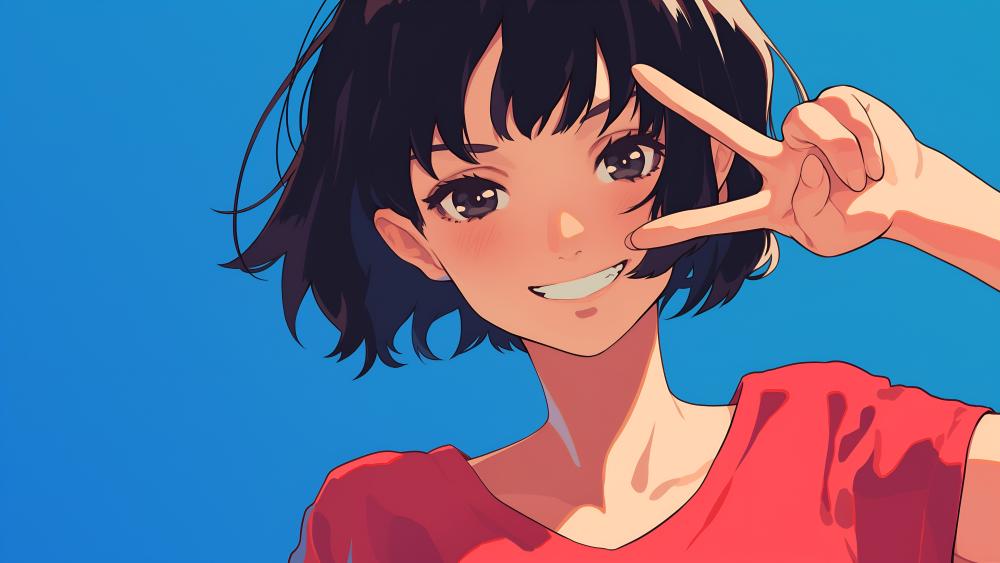 Anime Girl Vibrance with a Blue Backdrop wallpaper