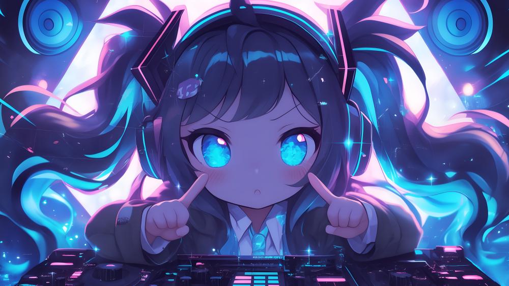 Kawaii DJ Chibi Lights Up the Night wallpaper
