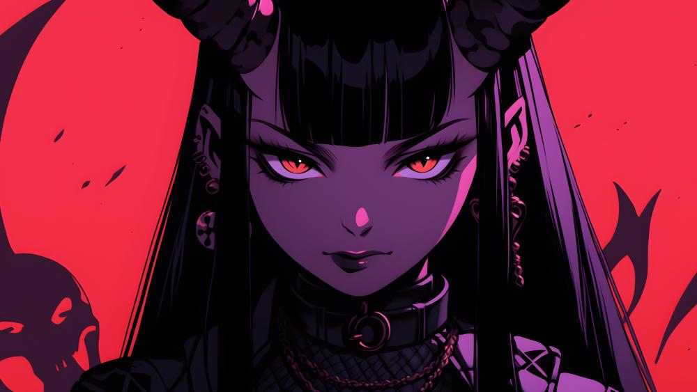 Horned Enigma Anime Art in 4K Red wallpaper