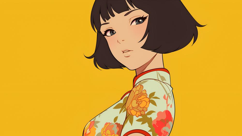 Oriental Elegance in Floral Attire wallpaper