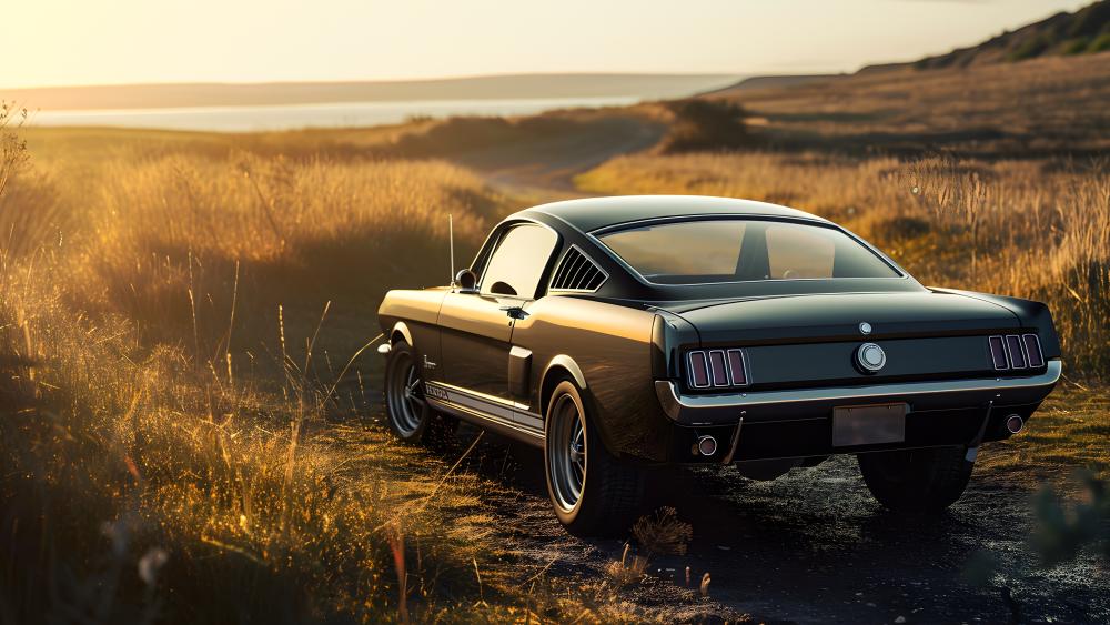 Vintage Ford Mustang at Sunset wallpaper