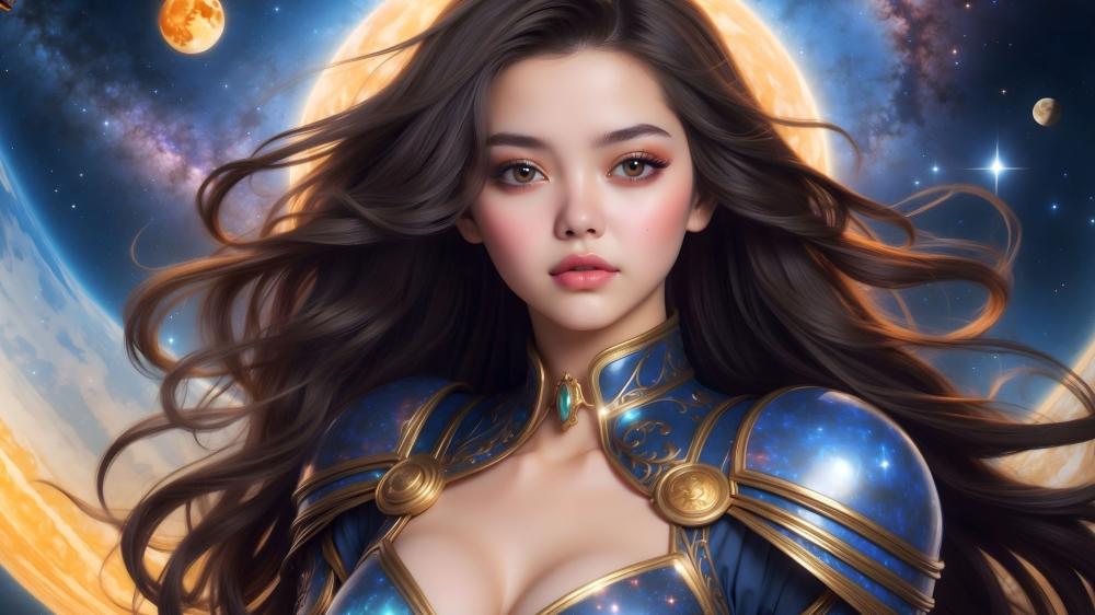 Ethereal Warrior in a Cosmic Realm wallpaper