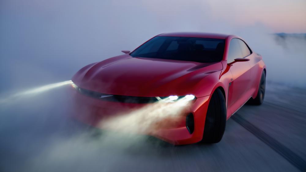 Red Sports Car in Smoky Dreamscape wallpaper