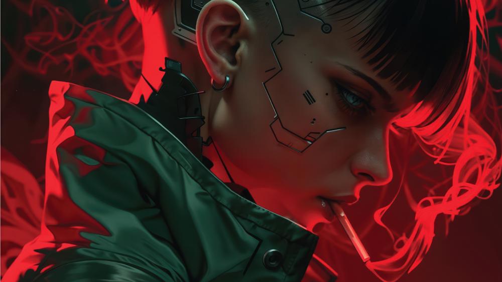 Cybernetic Edge Smoking in a Futuristic Realm wallpaper