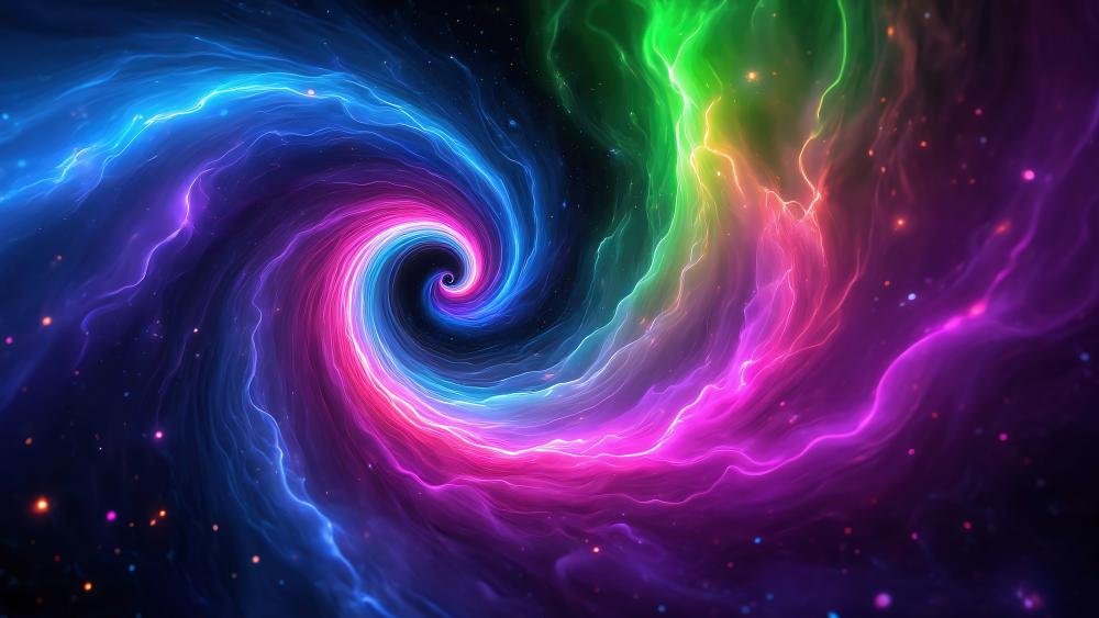 Swirling Rainbow Vortex in Space Abstraction wallpaper