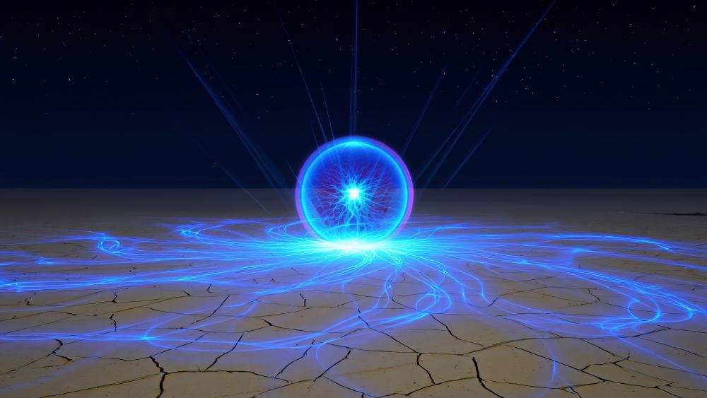 Ethereal Blue Sphere on Cracked Surface wallpaper