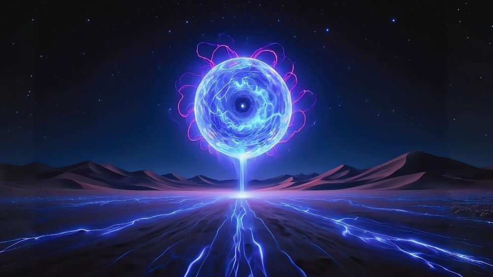 Ethereal Energy: Glowing Sphere in Darkness wallpaper