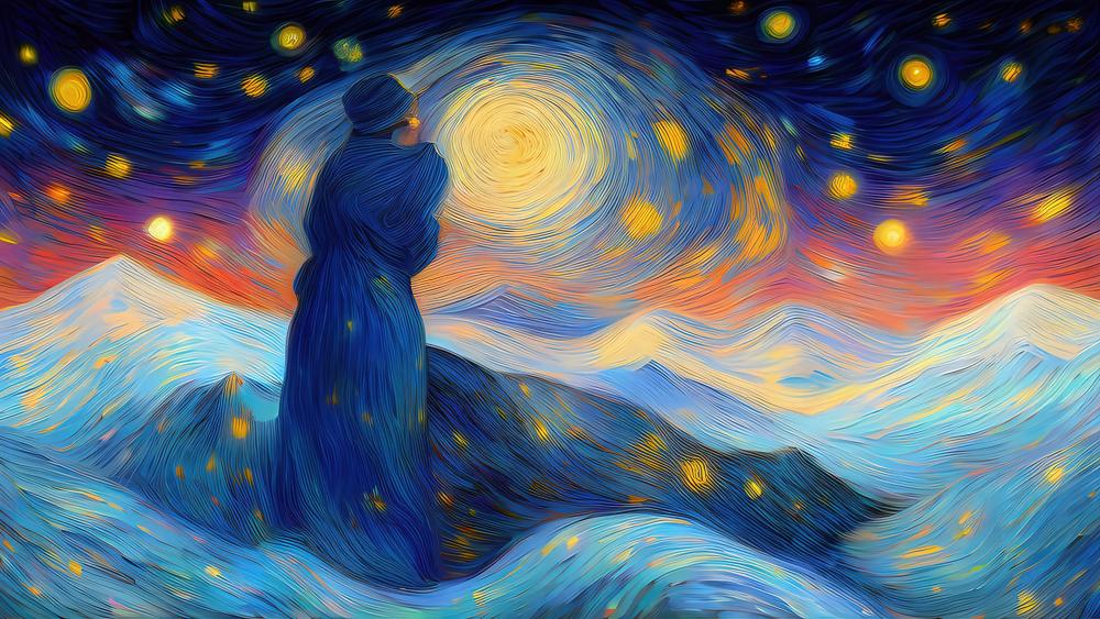 Starry Winter Night in Van Gogh's Style wallpaper