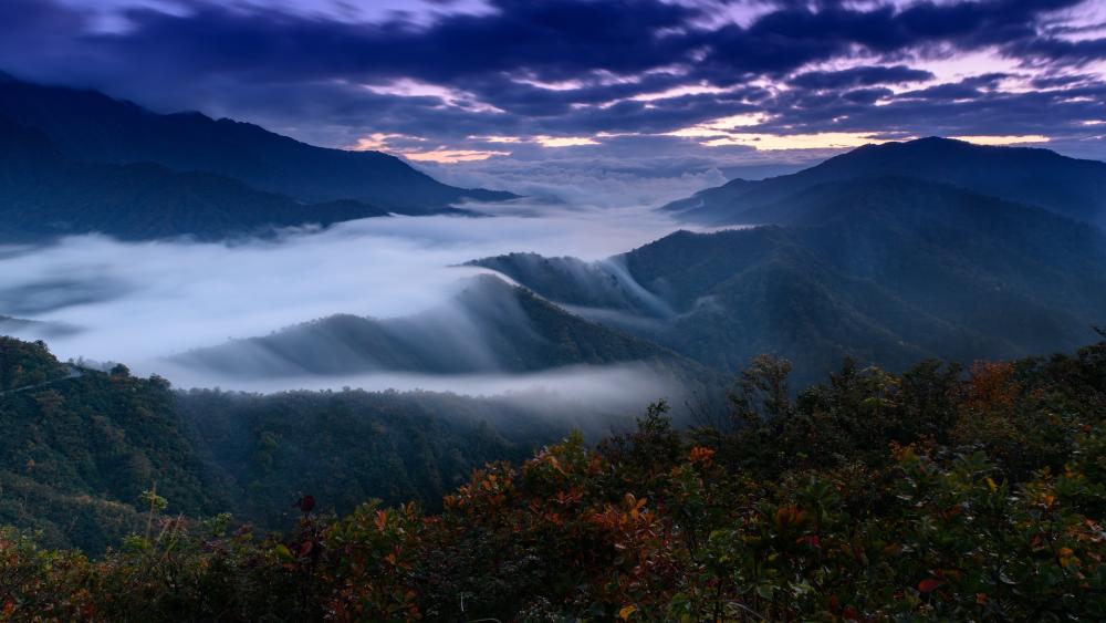 Misty Mountain Valley Serenity wallpaper