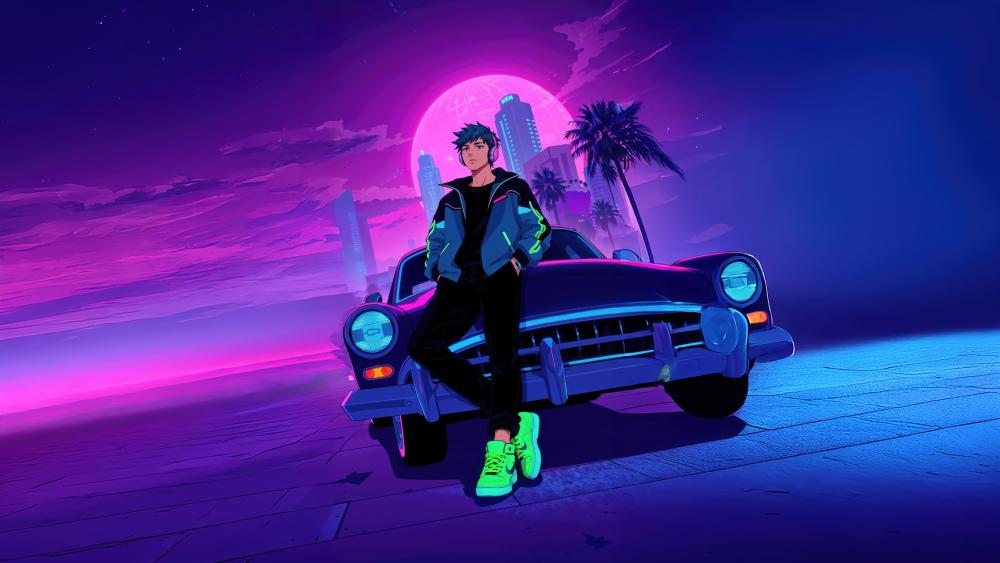 Neon Dreamscape Anime Adventure wallpaper