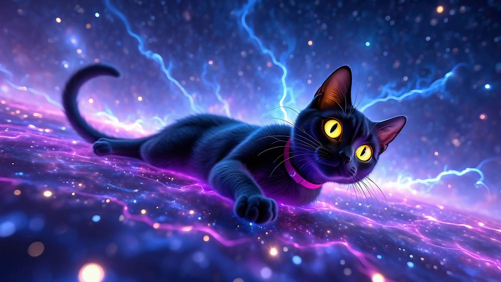 Black Cat's Cosmic Journey wallpaper