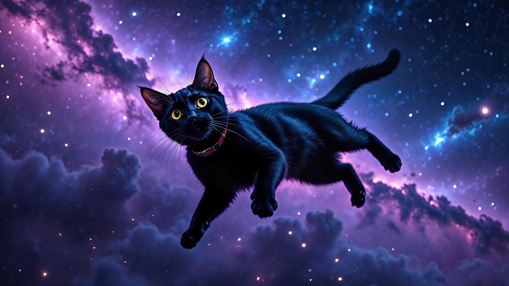 Galactic Feline Adventure Under Purple Skies wallpaper