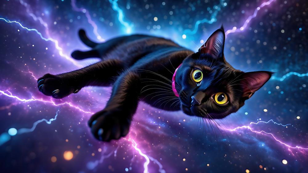 Mystical Cosmic Feline in a Galactic Dreamscape wallpaper