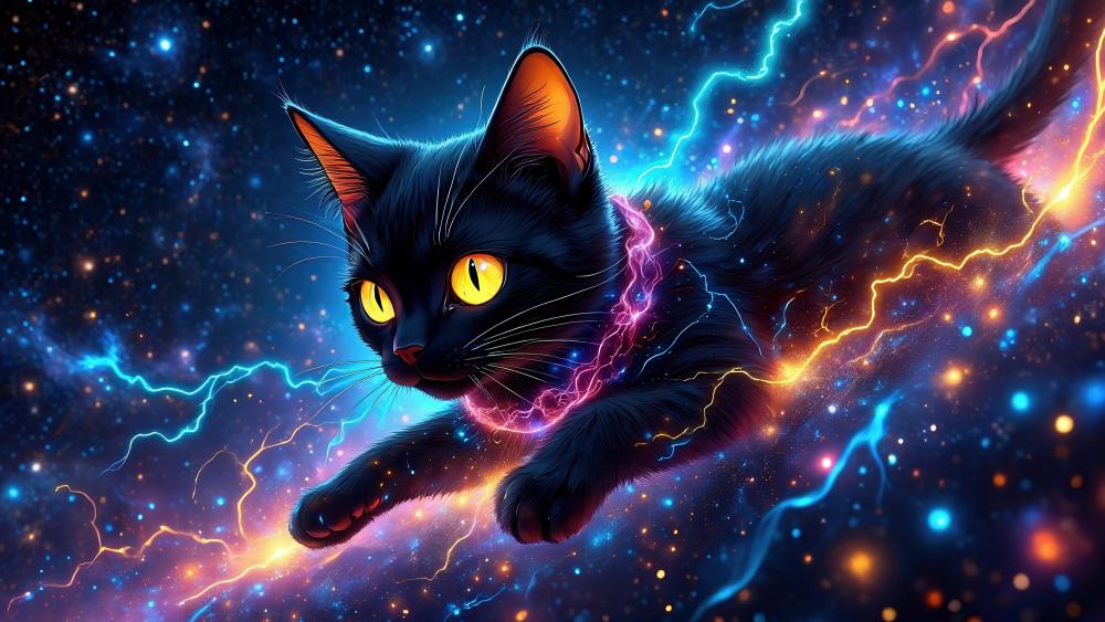 Black Cat's Cosmic Adventure in Purple Cosmos wallpaper