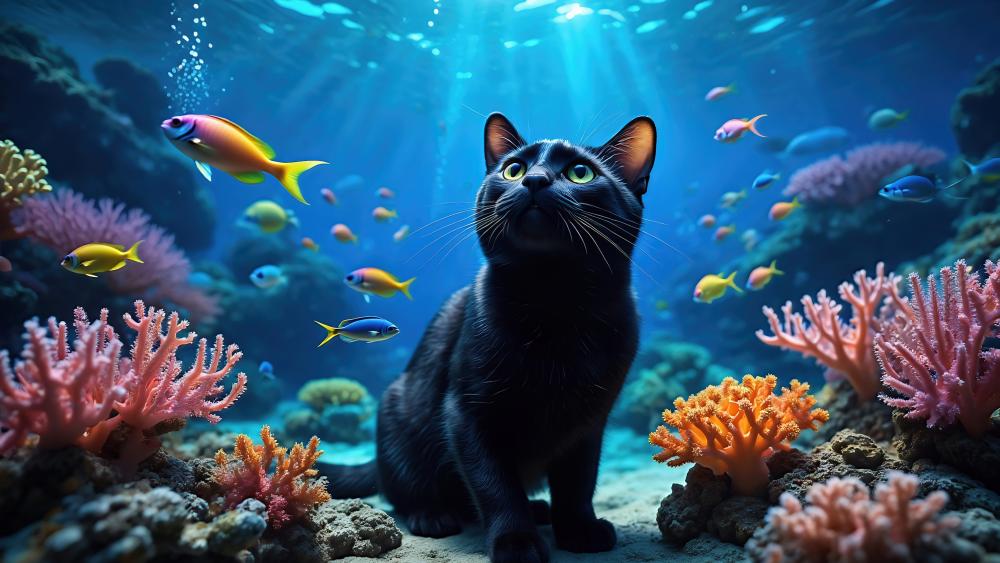 Black Cat In A Coral Reef wallpaper