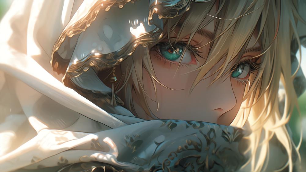 Golden Gaze Beneath the Scarf wallpaper