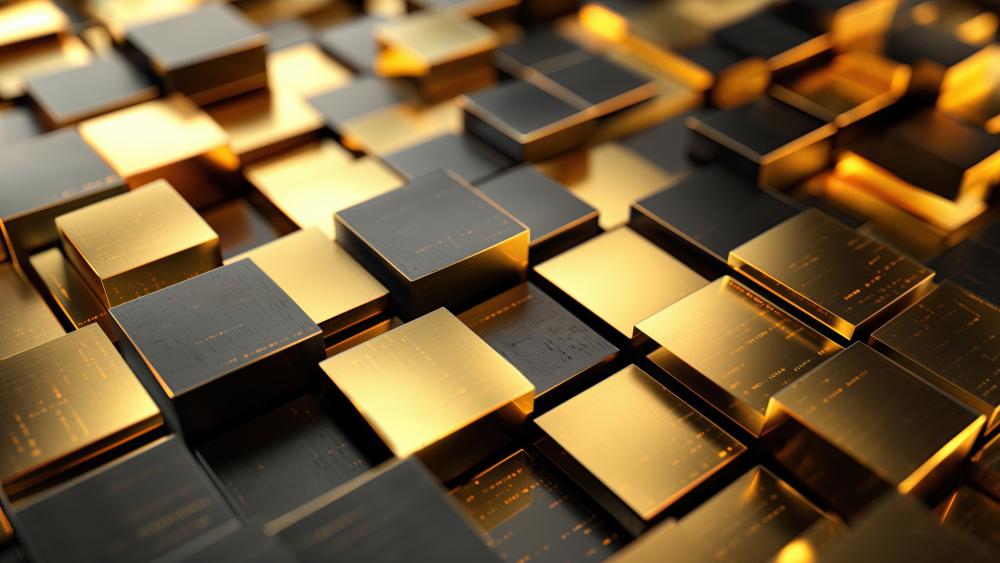 Golden Cubes in a Futuristic Matrix wallpaper