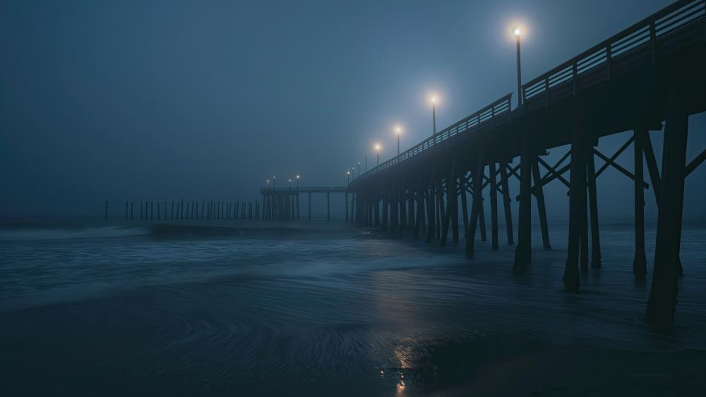 Twilight Serenity Over Misty Pier wallpaper