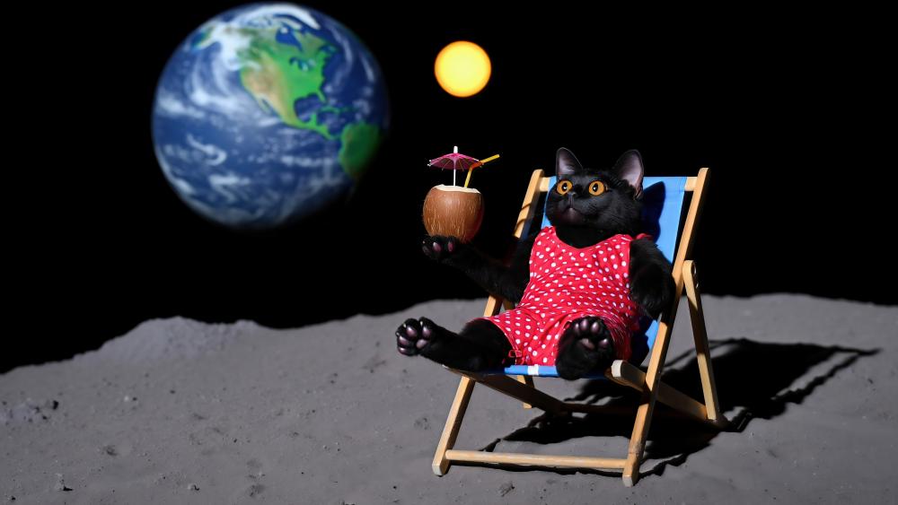 Lounging Cat in Space with Style wallpaper