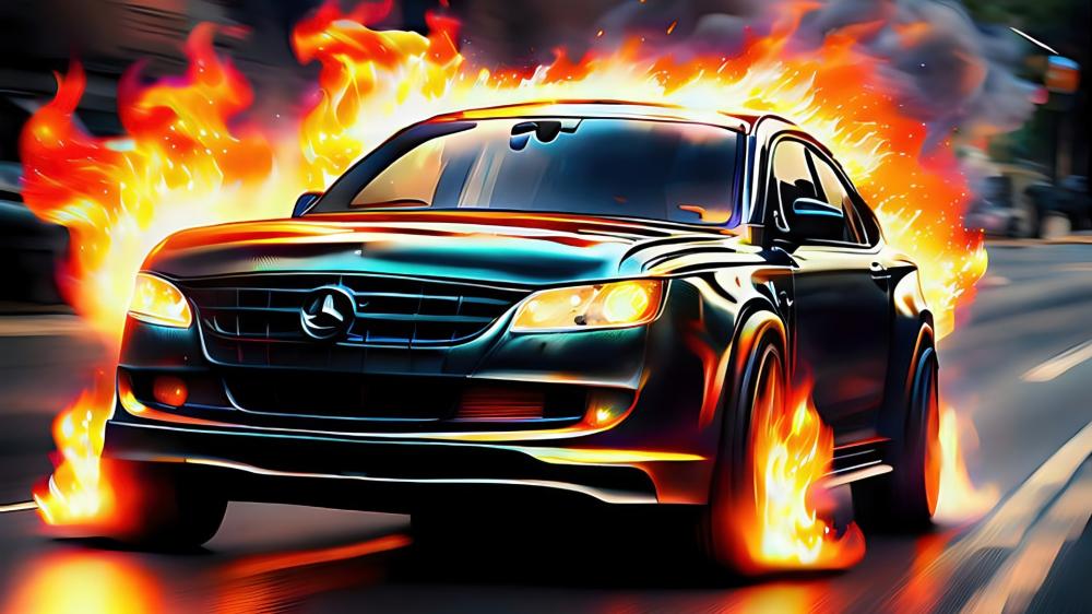 Flaming Futuristic Car Ride wallpaper
