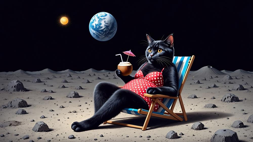 Cat Lounging On The Moon wallpaper