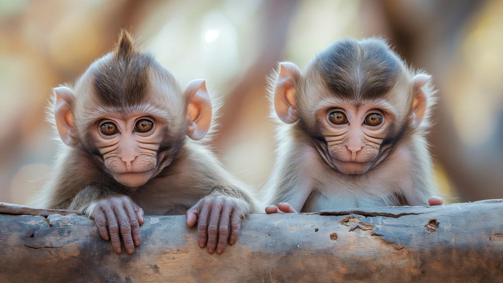Adorable Monkey Babies in Lush Wilderness wallpaper