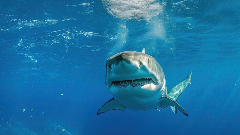 Majestic Shark Beneath Ocean Waves wallpaper
